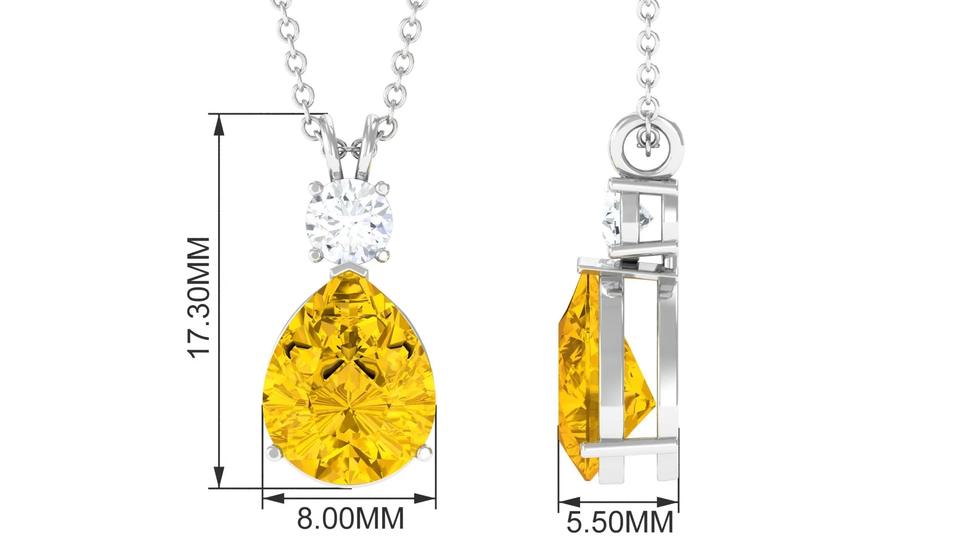 Created Yellow Sapphire Minimal Drop Pendant Necklace with Moissanite