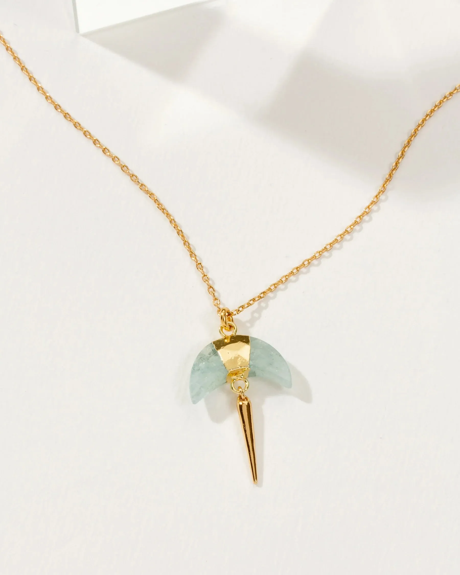 Crescent Horn Necklace in Aquamarine