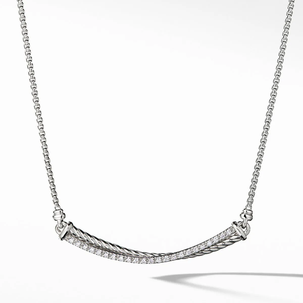 Crossover Bar Necklace with Diamonds