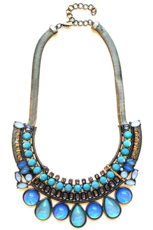 Crystal & Opal Bib Statement Necklace- Turquoise & Mint