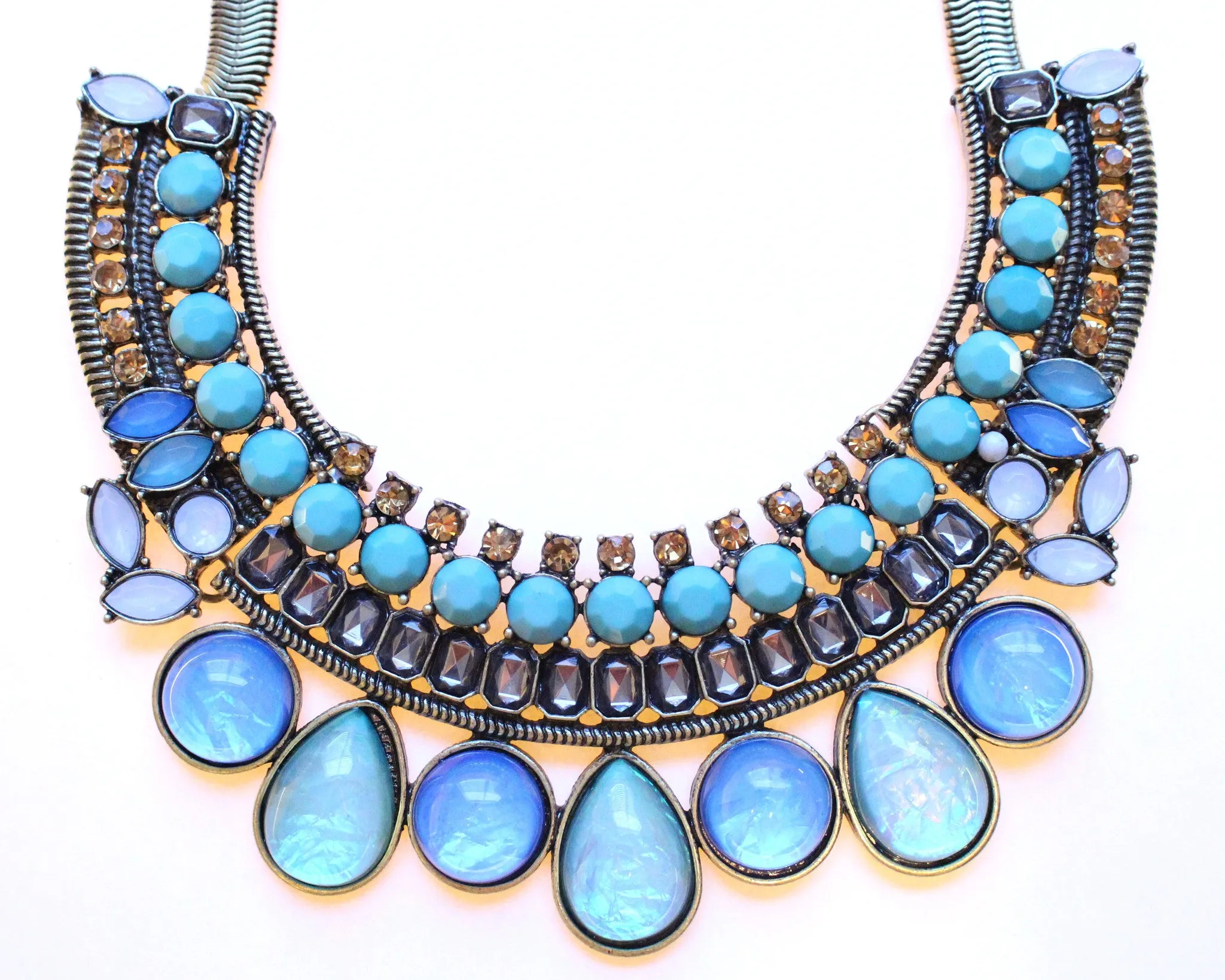 Crystal & Opal Bib Statement Necklace- Turquoise & Mint