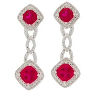 Cushion Red Ruby Sterling Silver Earrings with Accent