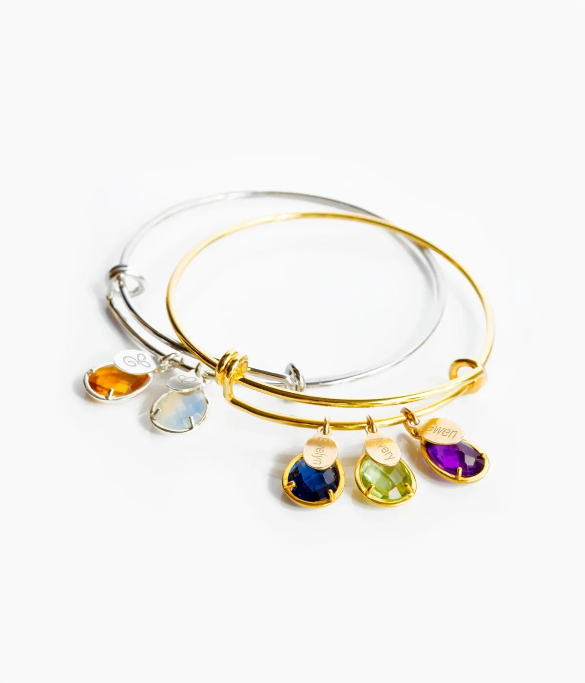 Custom Birthstone & Name Bangle Bracelet