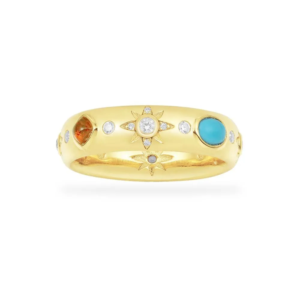 Dainty Multicolor Stone Ring - Yellow Silver