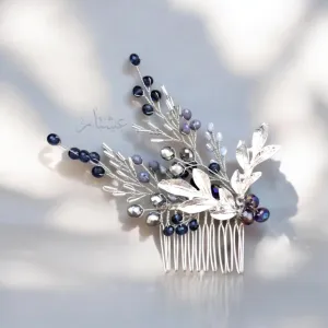 Dark Blue Silver Bridal Hair Comb