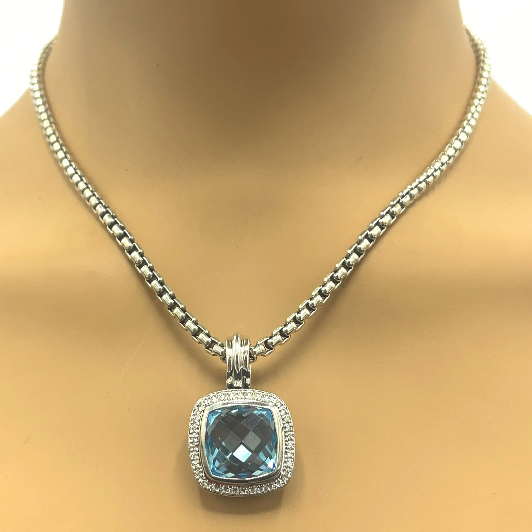 David Yurman Albion Diamond and Blue Topaz Pendant Necklace