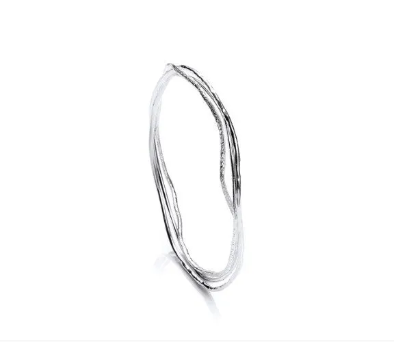 Delicate Fine Textural Silver 3 Ring Bangle