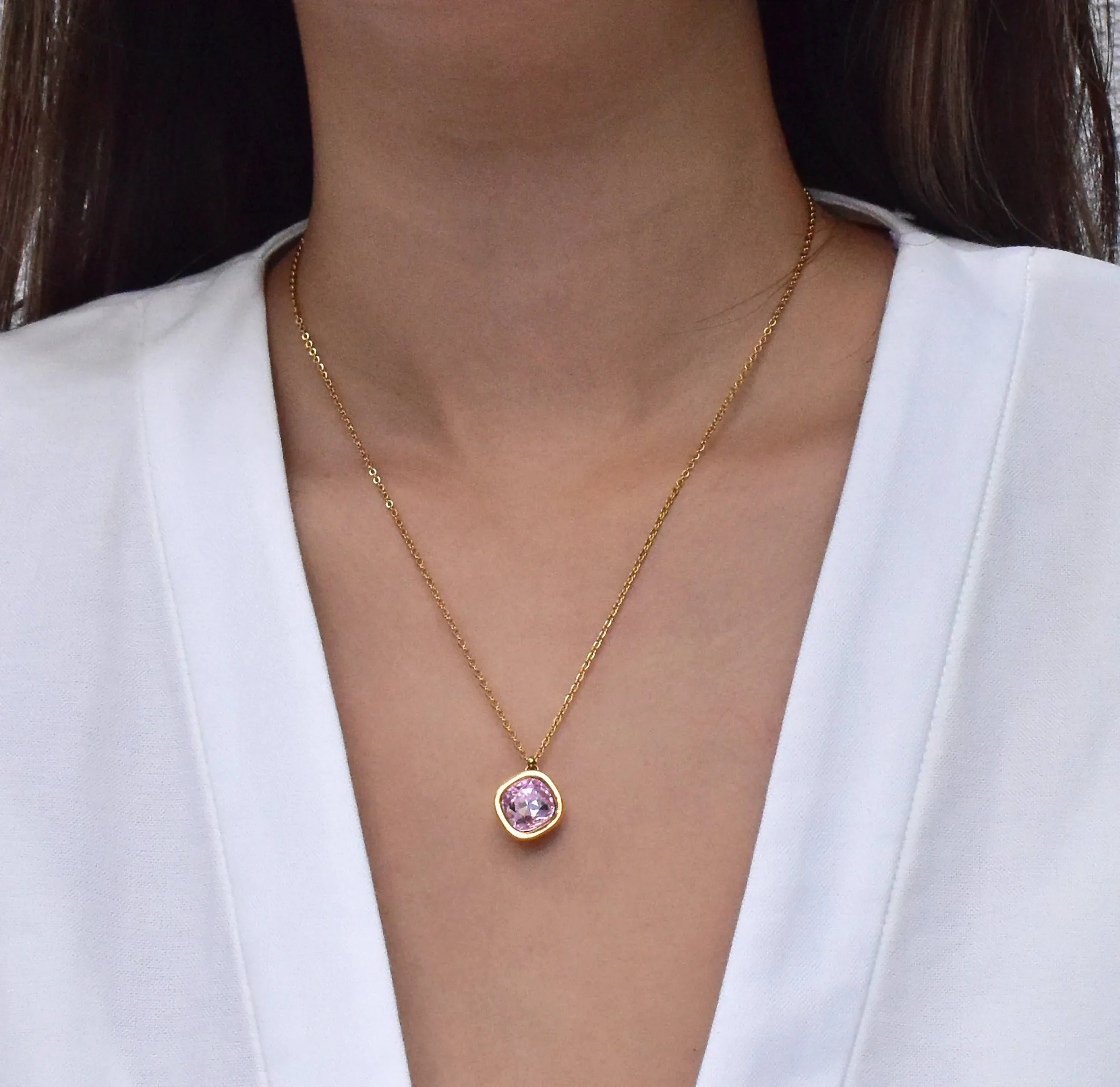 DESIREE PINK AMETHYST BIRTHSTONE PENDANT NECKLACE - FEBRUARY