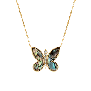 Diamond Abalone Inlay Butterfly Necklace