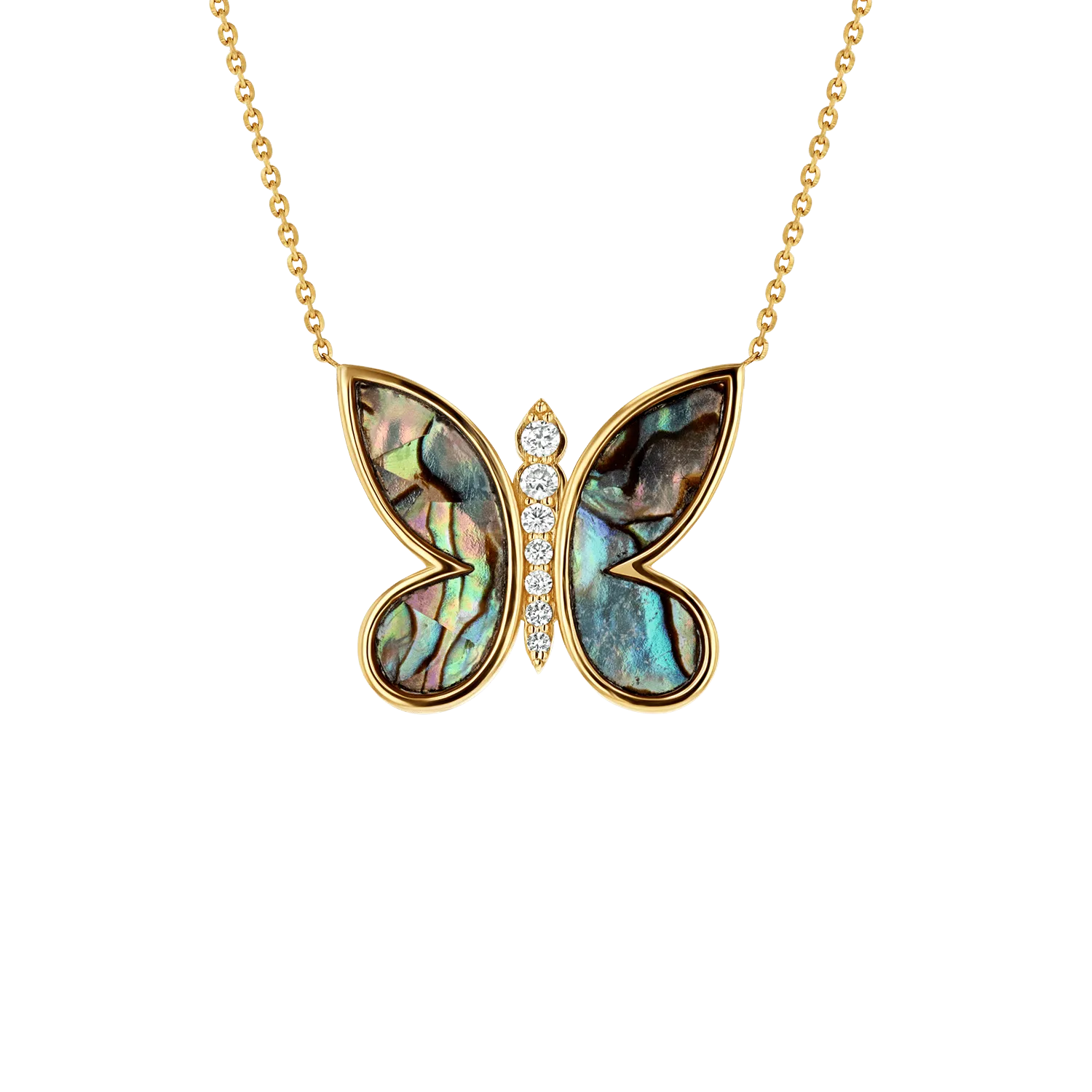 Diamond Abalone Inlay Butterfly Necklace