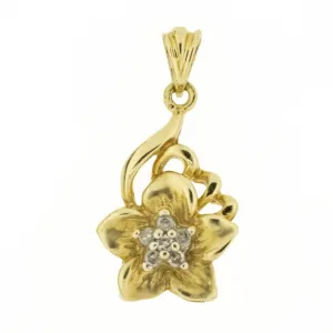 Diamond Accented Flower Pendant in 10K Yellow Gold