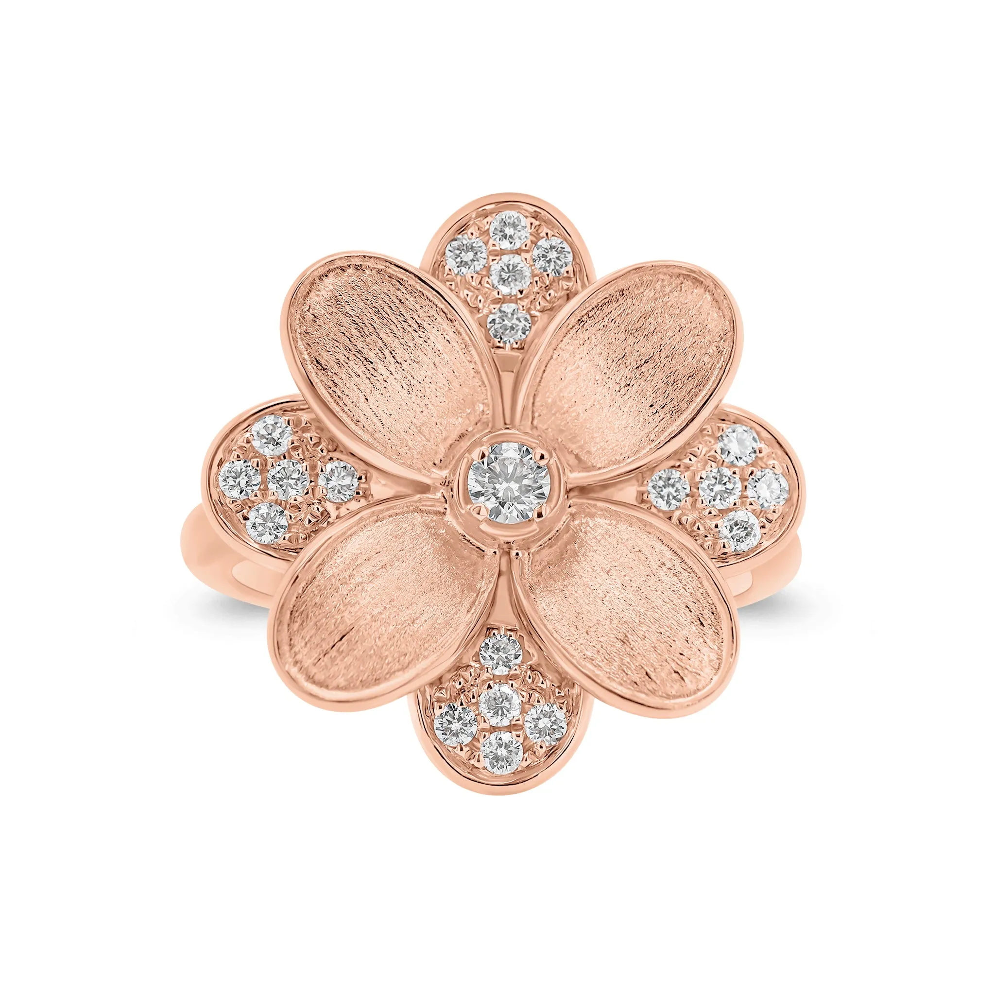 Diamond & Brushed Gold Flower Cocktail Ring