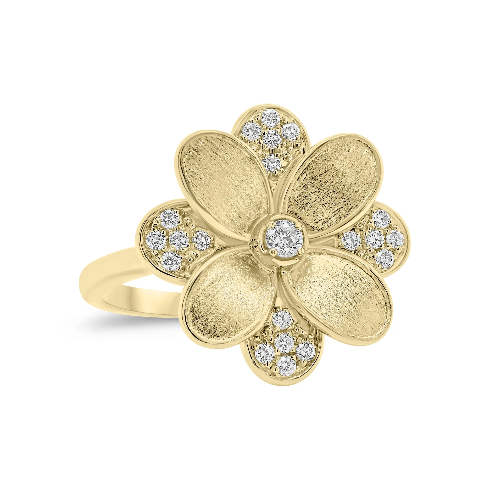 Diamond & Brushed Gold Flower Cocktail Ring