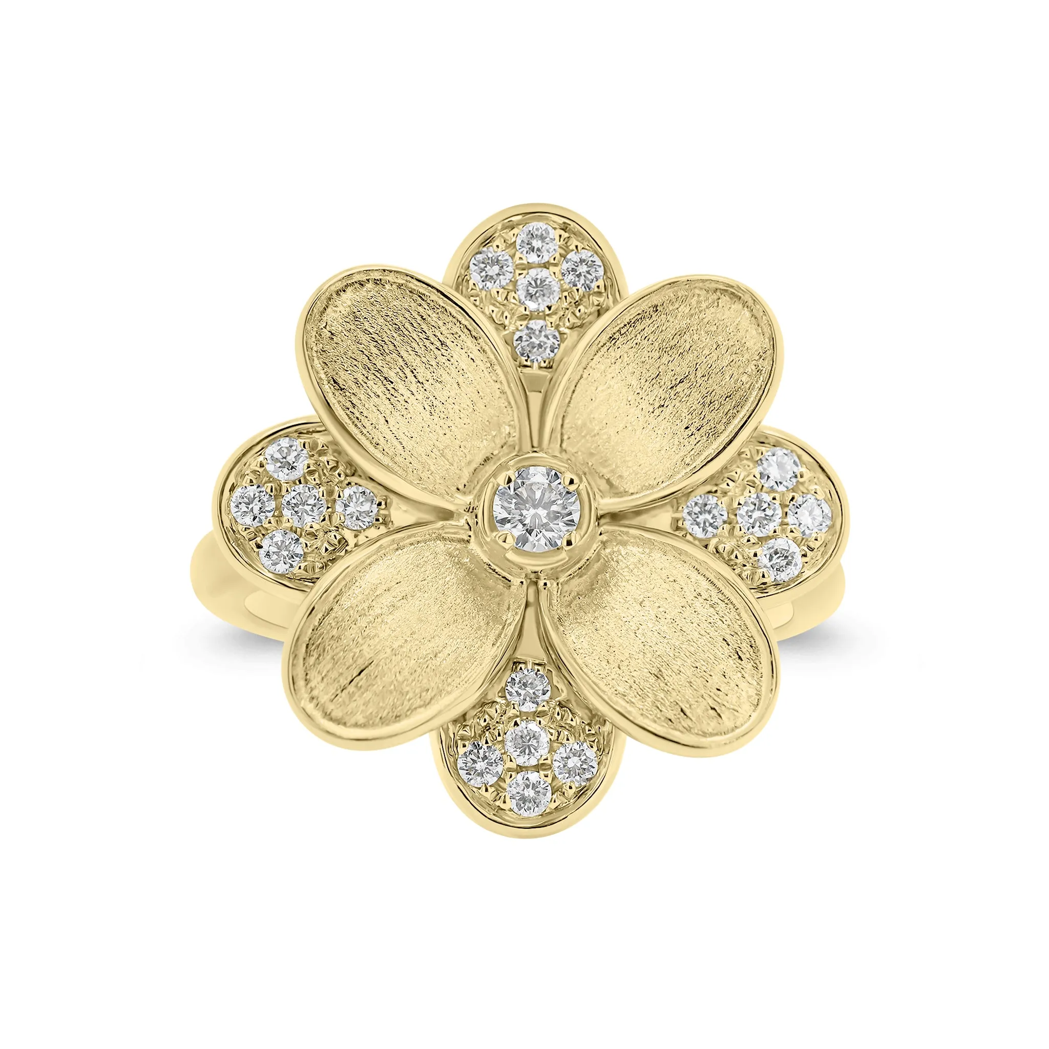 Diamond & Brushed Gold Flower Cocktail Ring