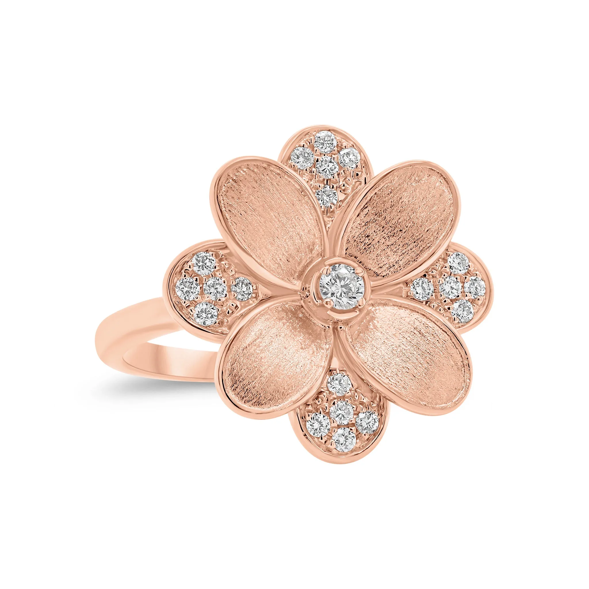 Diamond & Brushed Gold Flower Cocktail Ring