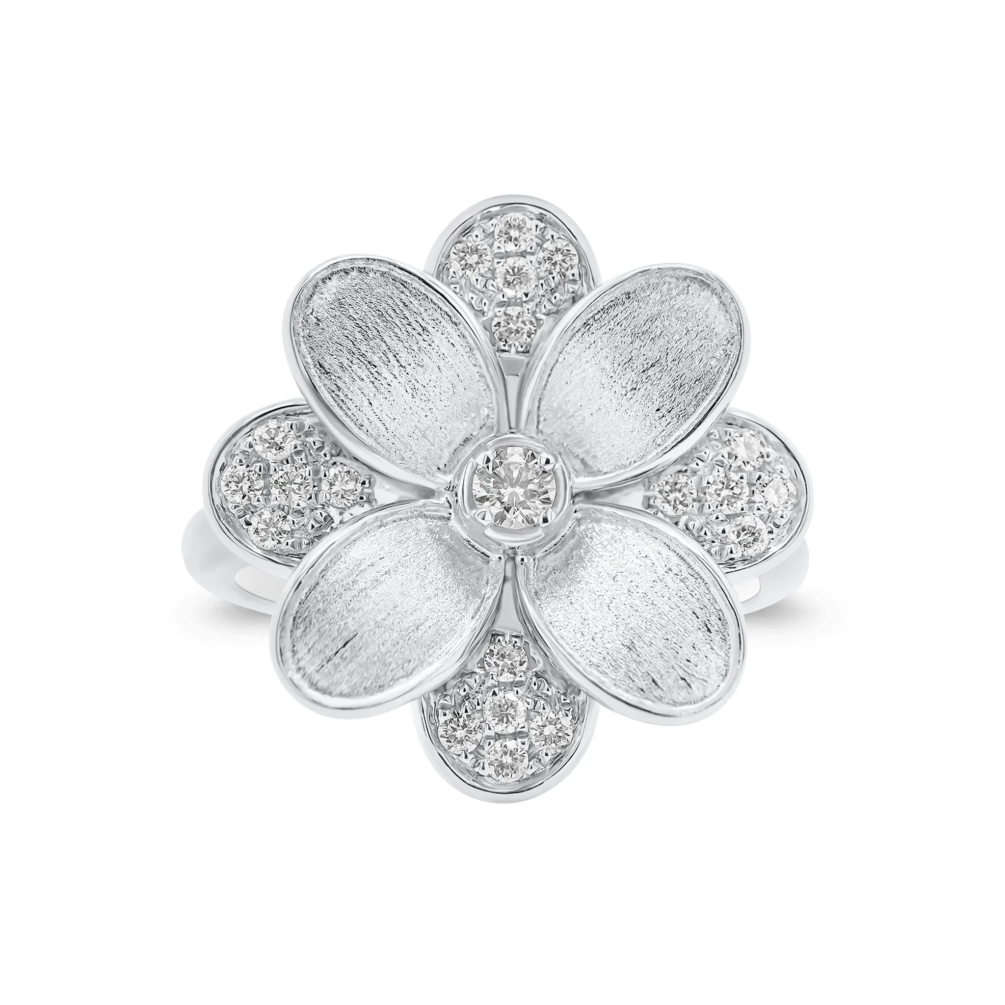 Diamond & Brushed Gold Flower Cocktail Ring