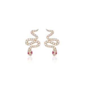 Diamond & Ruby Snake Earrings