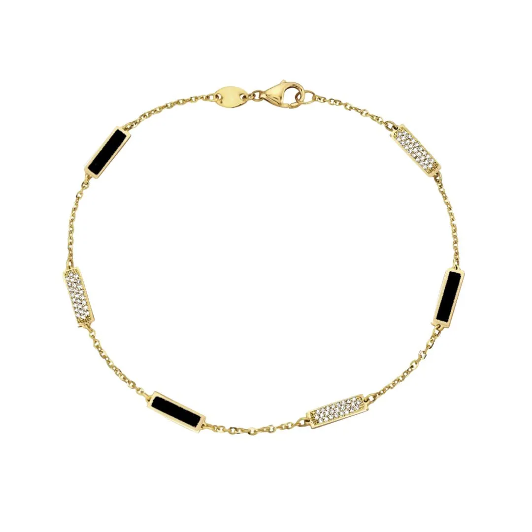 Diamond and Onyx Bar Station Bracelet