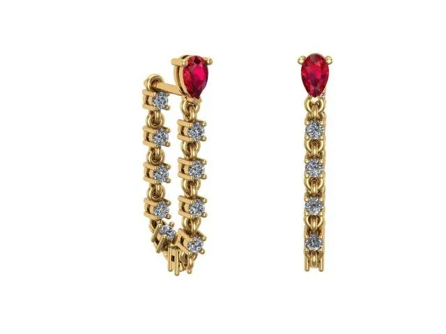 Diamond and Ruby U Hoop Linked Tennis Earrings