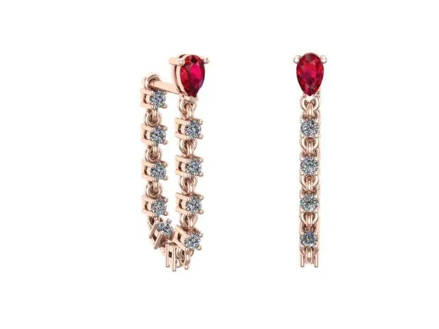 Diamond and Ruby U Hoop Linked Tennis Earrings