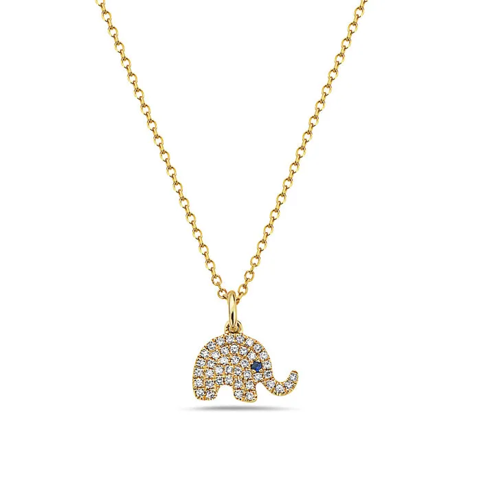 Diamond and Sapphire Elephant Pendant Necklace