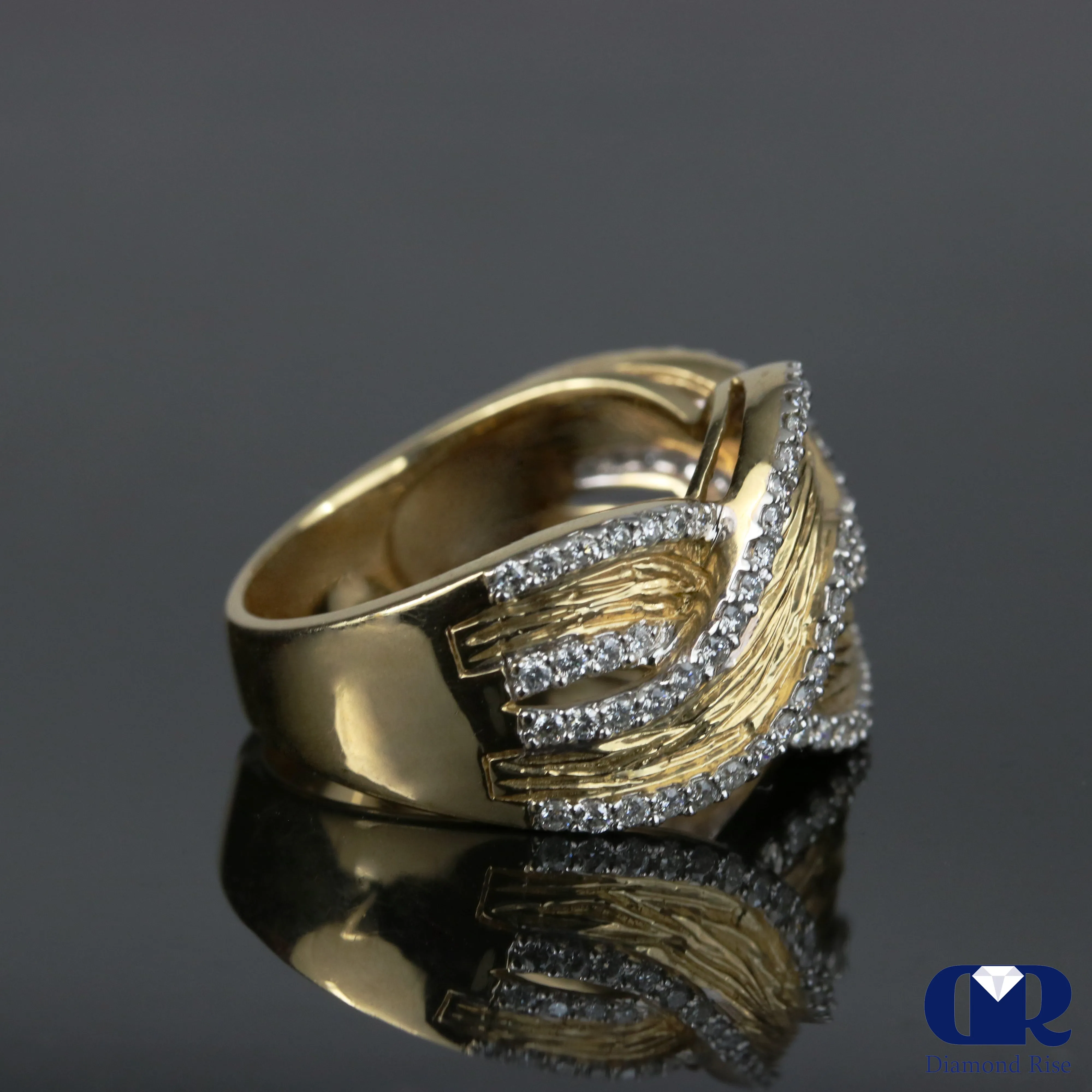 Diamond Anniversary Ring Hammer Wave Style In 14K Gold