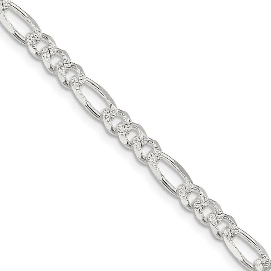 Diamond Cut Figaro .925 Sterling Silver Chain Bracelet