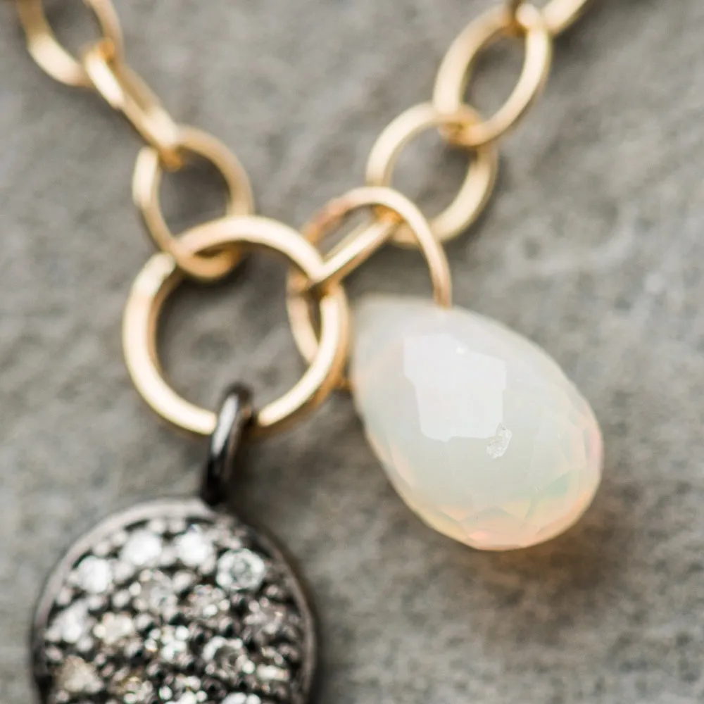 Diamond Disc Necklace with Ethiopian Opal