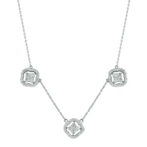 Diamond Floral Station Necklace in 14K White Gold