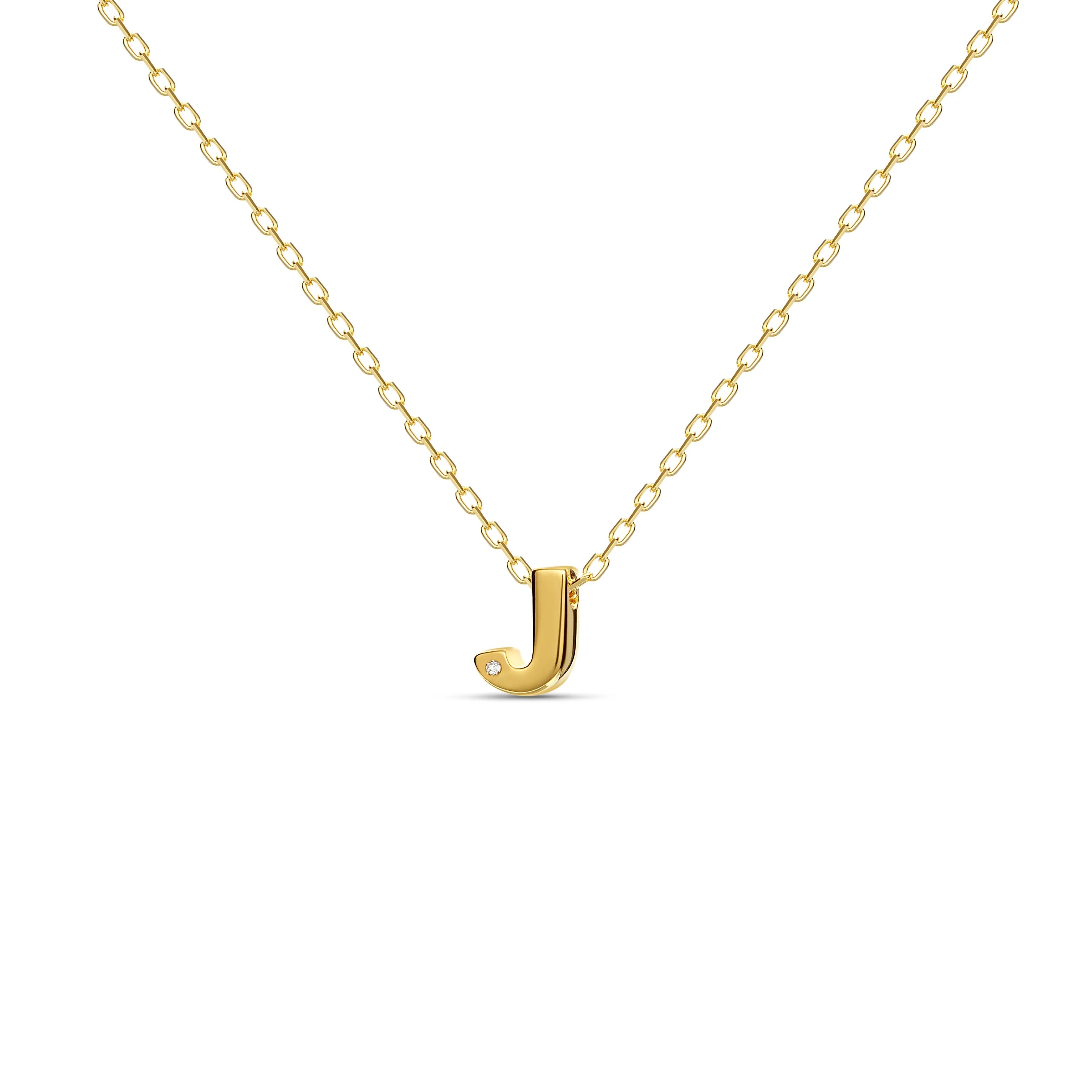 Diamond Letter Necklace "J" - 18 karat gold vermeil on sterling silver, diamond 0.01 carat