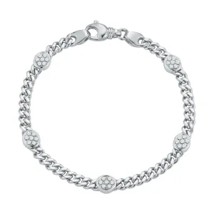 Diamond Pave Station Curb Bracelet in 14K White Gold