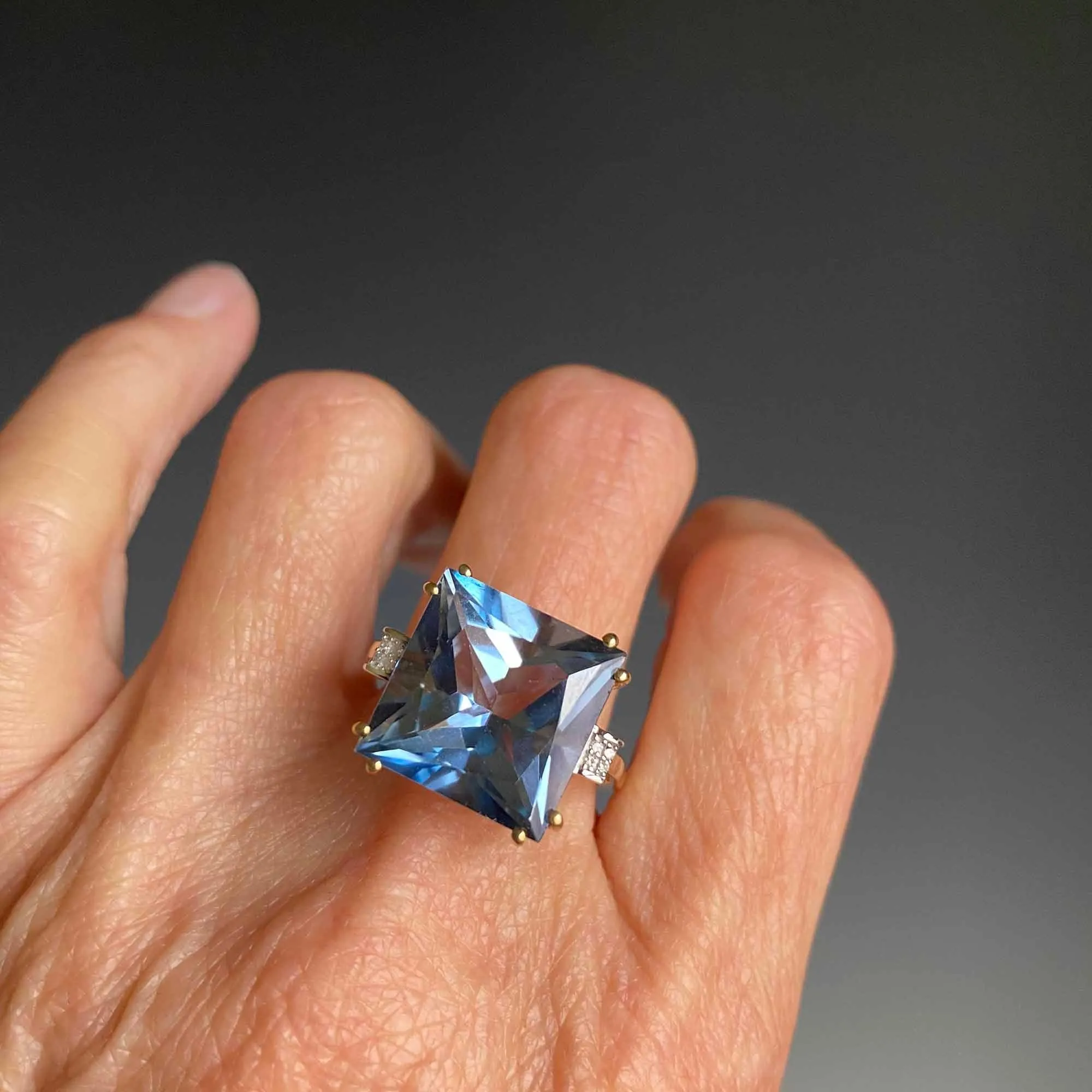 Diamond Princess Cut Blue Topaz Cocktail Ring