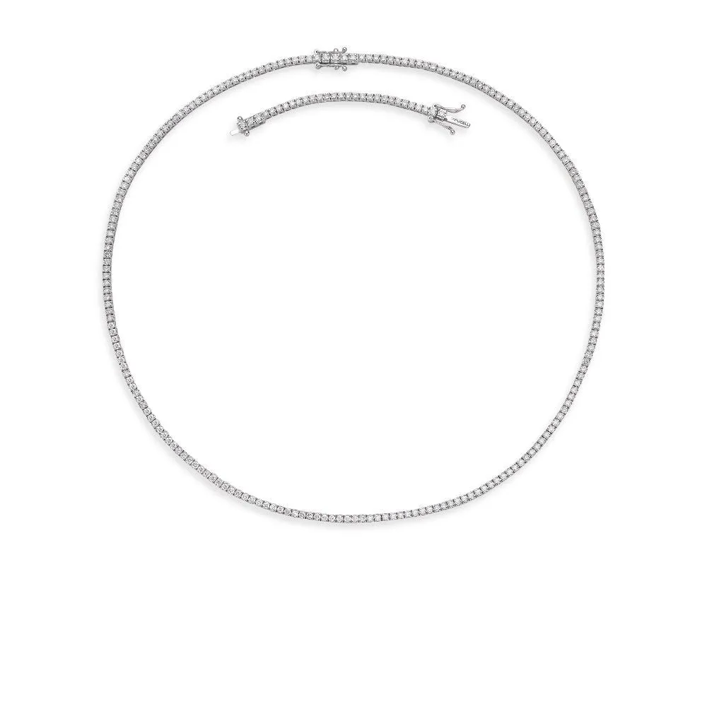 Diamond Tennis Necklace (3.50 ct.) 2 mm 4-Prongs Setting in 18K Gold   Chain Extender, Made in Italy