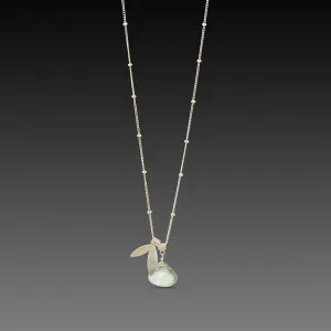 Double Leaf Charm Necklace with Moss Aquamarine