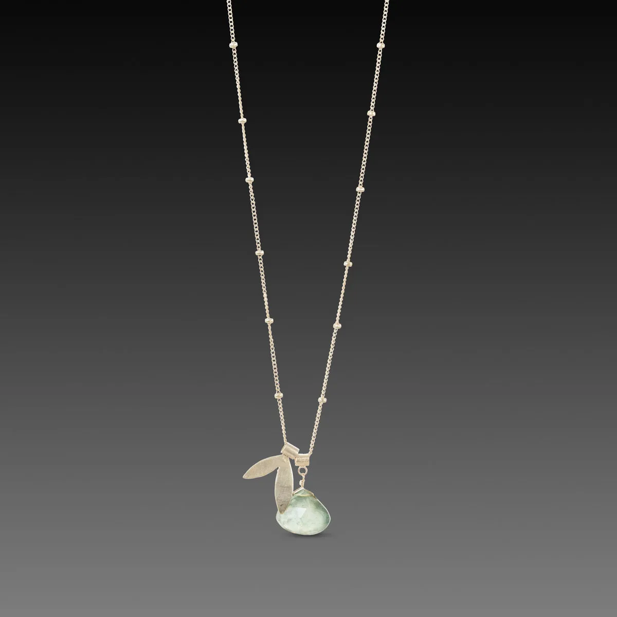 Double Leaf Charm Necklace with Moss Aquamarine