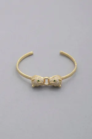 Double Leopard Head Metal Bangle Bracelet