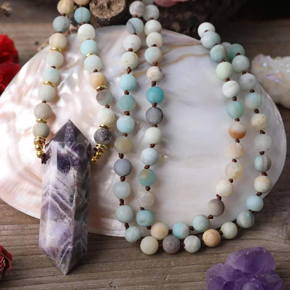 Double Terminated Amethyst & Amazonite Necklace