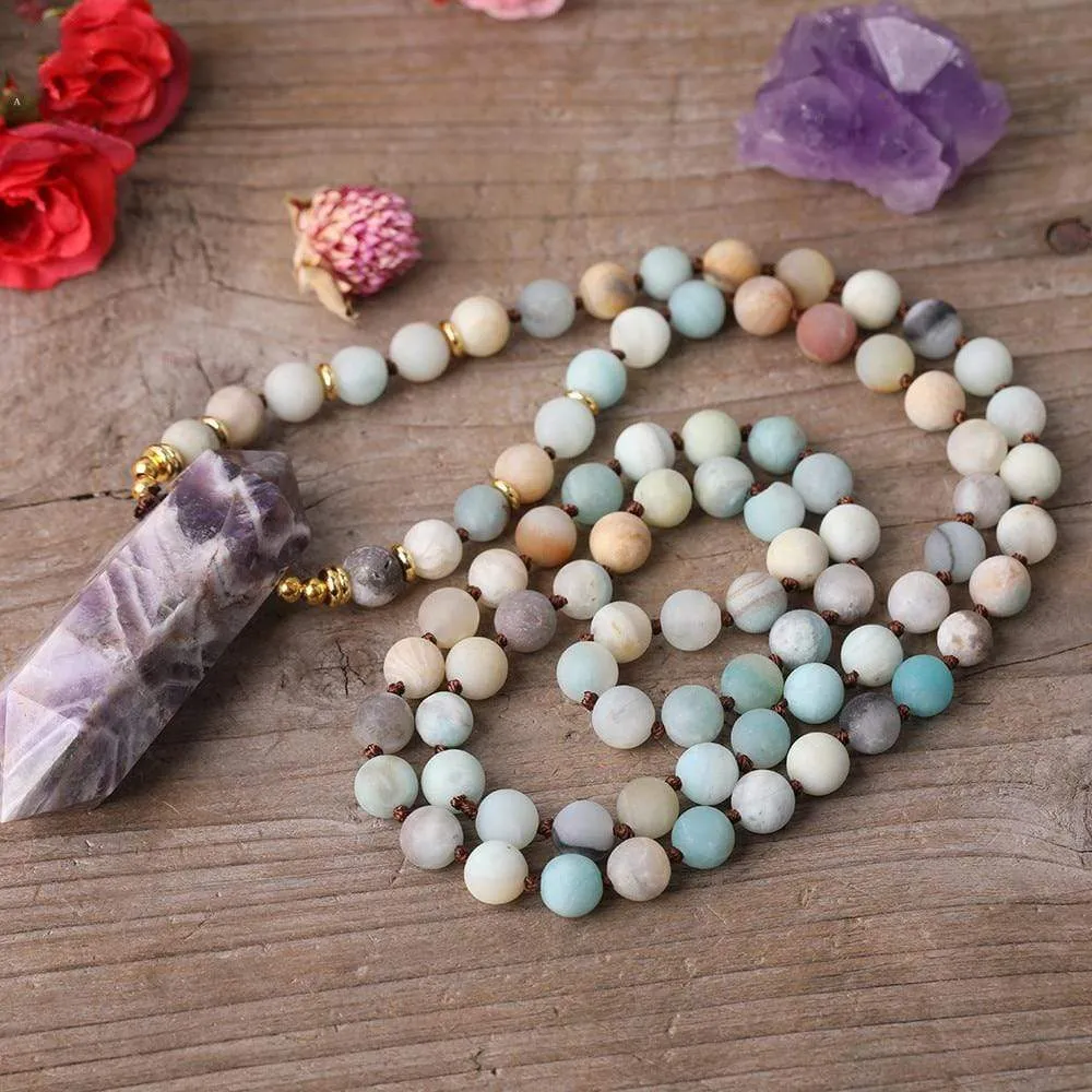 Double Terminated Amethyst & Amazonite Necklace