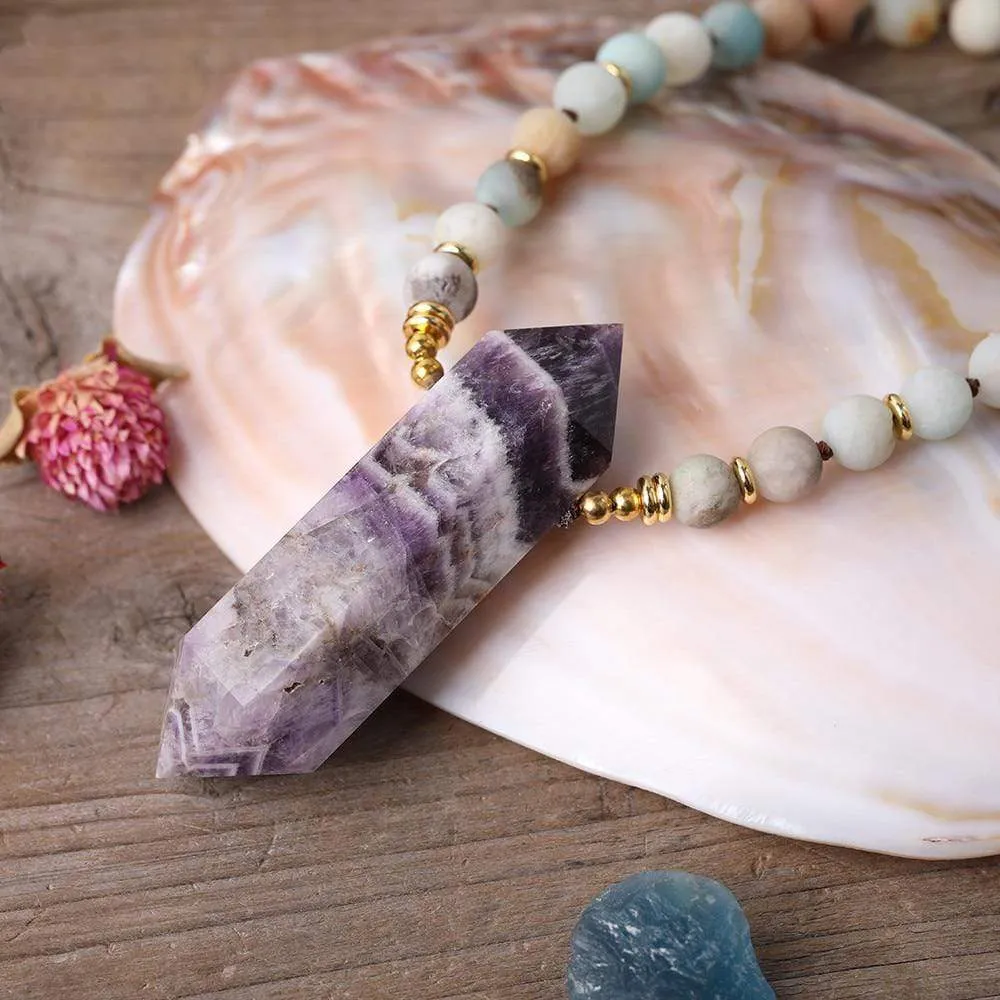 Double Terminated Amethyst & Amazonite Necklace