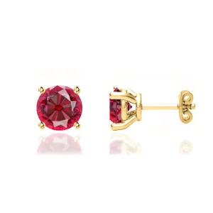 DOVE - Round Ruby 18k Yellow Gold Stud Earrings