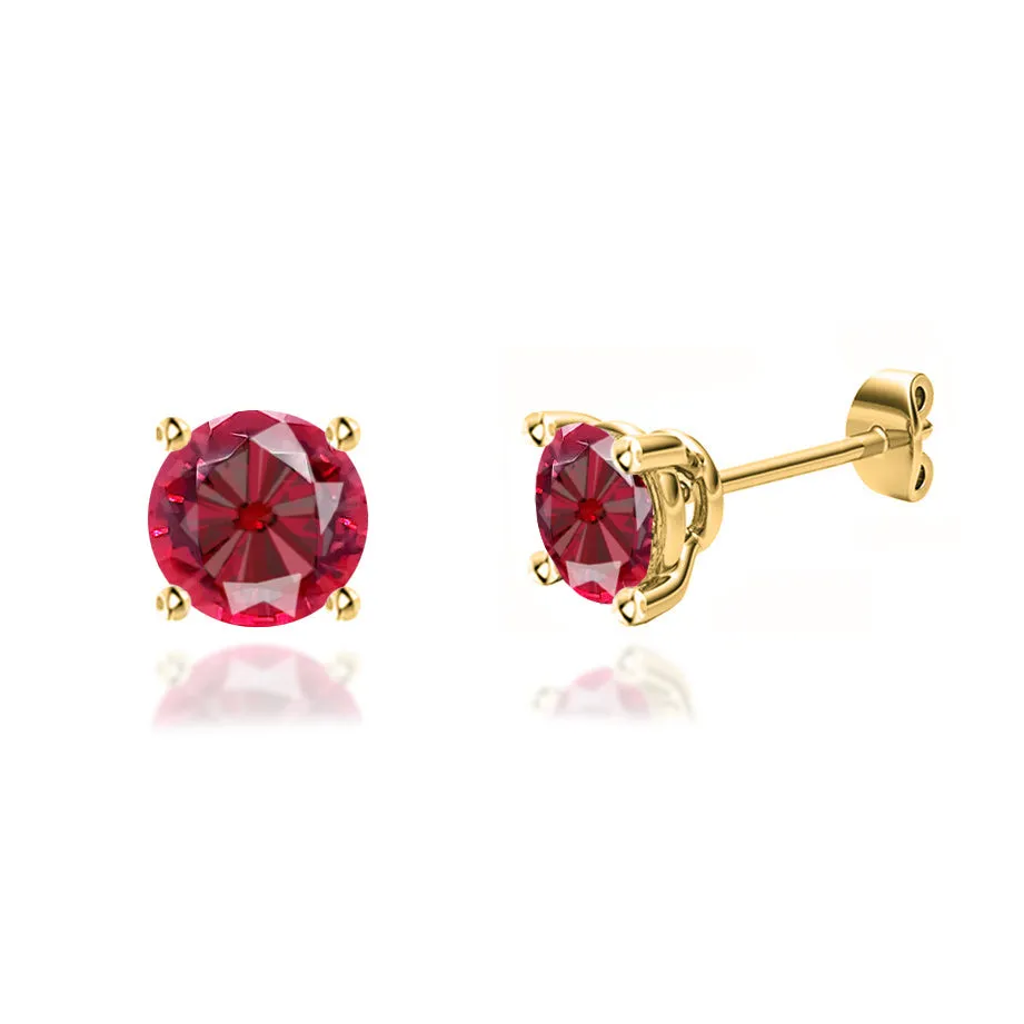 DOVE - Round Ruby 18k Yellow Gold Stud Earrings