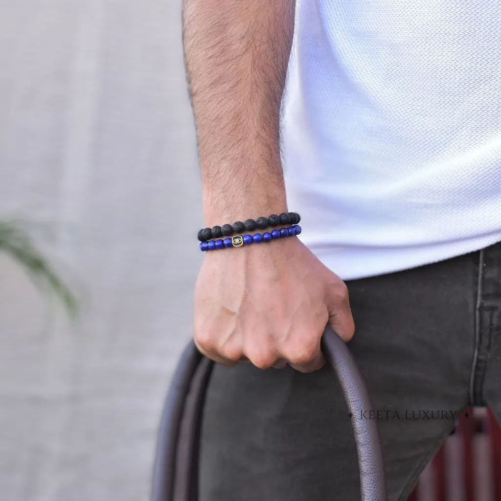 Dual Gaze - Lapis Lazuli & Lava Bead Bracelet