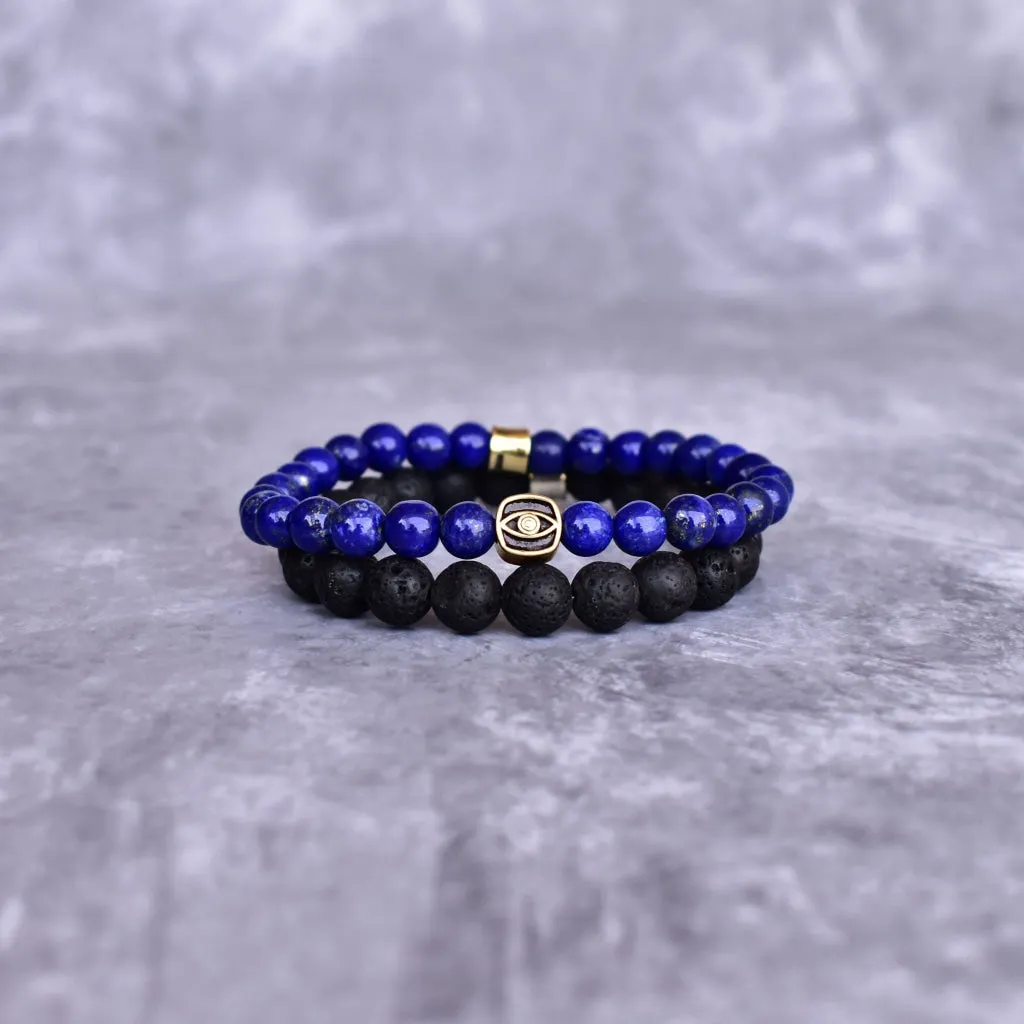 Dual Gaze - Lapis Lazuli & Lava Bead Bracelet