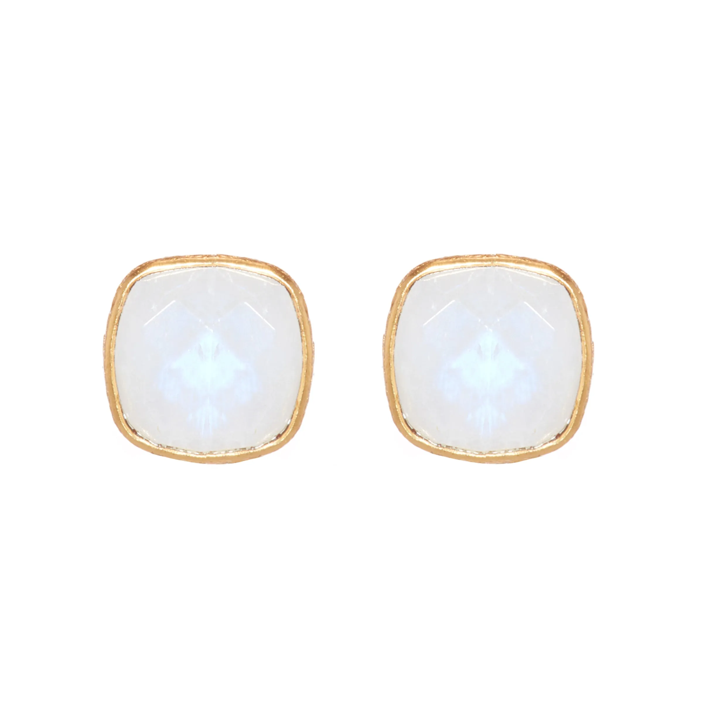 Earrings - Cushion Cut Moonstone Studs