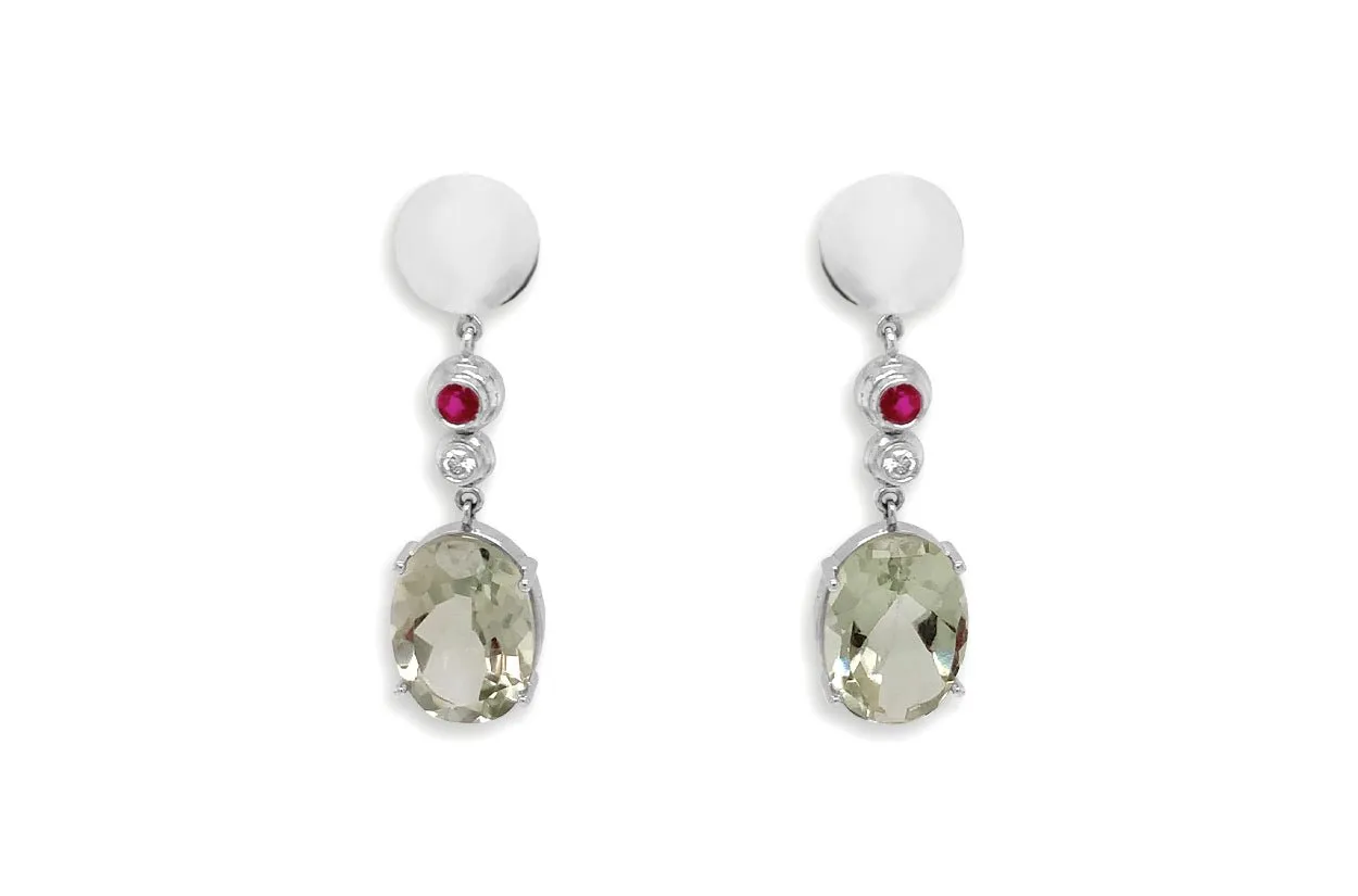 Earrings Lemon Citrine with Small Ruby & Diamonds