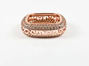 Elegant Filigree Design Square Shape Form CZ Pink Gold Tone Brass Ring