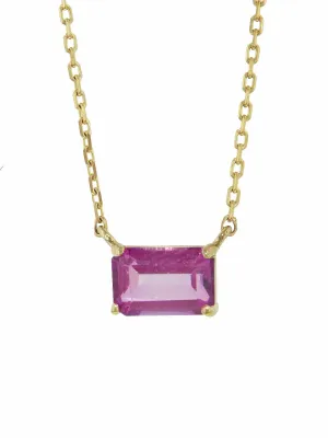 Emerald Cut Pink Topaz Yellow Gold Necklace