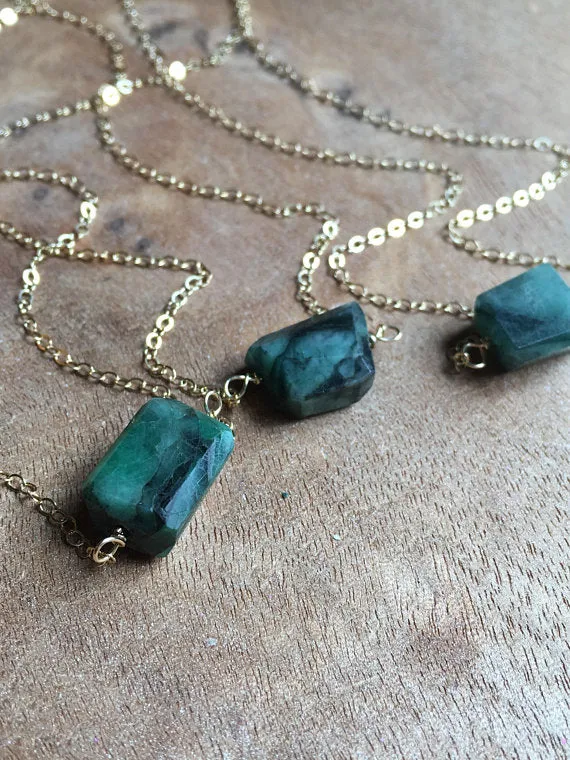 Emerald Pendant Necklace on 14k Gold Filled or Sterling Silver Chain