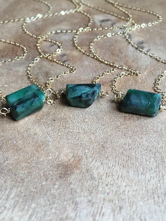 Emerald Pendant Necklace on 14k Gold Filled or Sterling Silver Chain