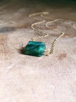 Emerald Pendant Necklace on 14k Gold Filled or Sterling Silver Chain